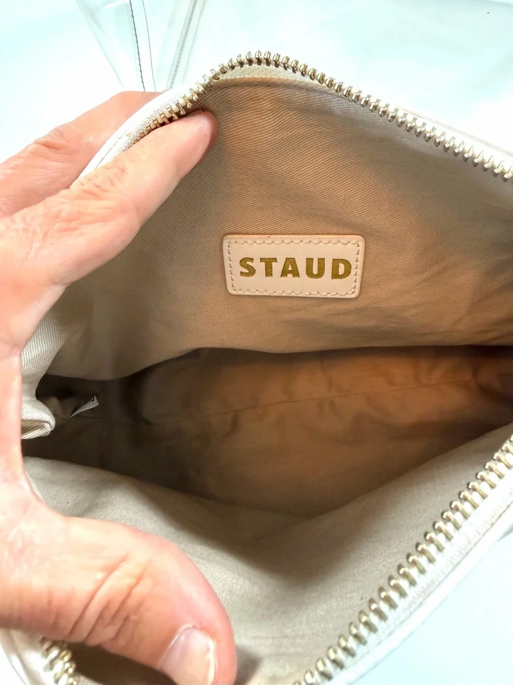 STAUD Shirley Clear PVC Tote White Leather Pouch Transparent Designer Bag